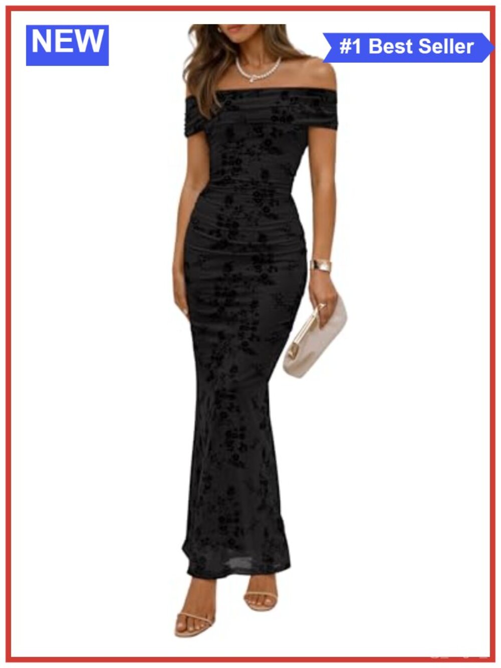 Off Shoulder Floral Bodycon Maxi Formal Dress Ruched Party
